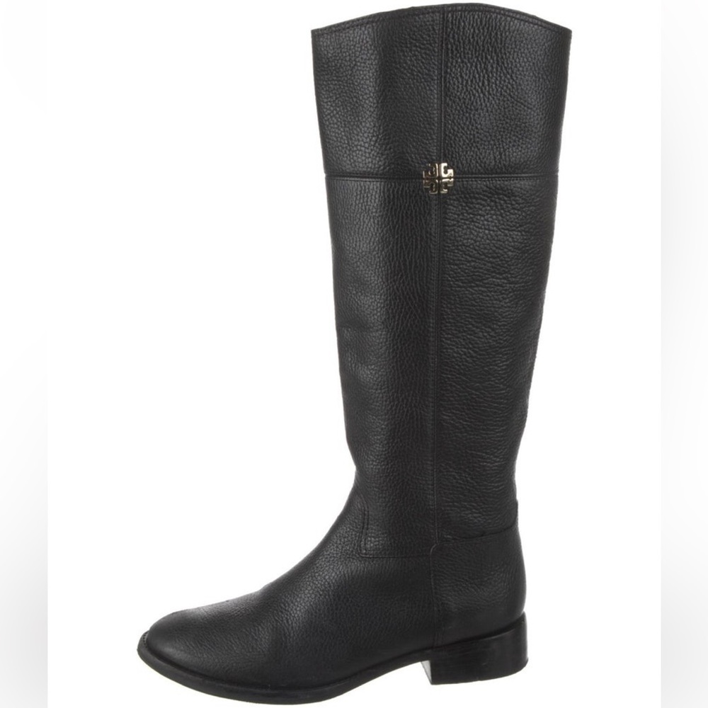 Tory Burch boots black grained leather knee high zip up boots luxury boots